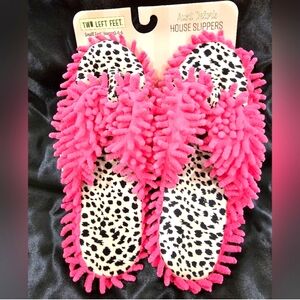 Two Left Feet Pink and Black Leopard House Slippers 6/6.5 NEW